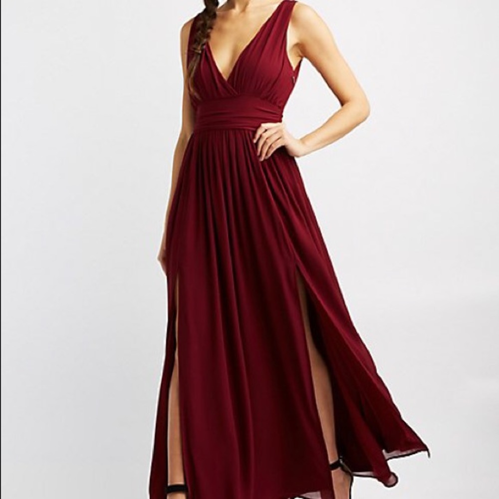 Burgundy Deep V-neck Maxi Dress (size S)